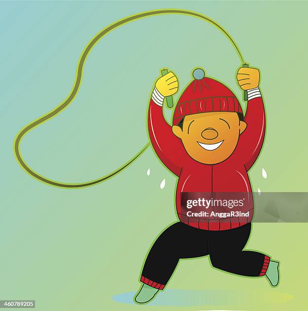 man jumping rope exercise - fat asian man stock illustrations