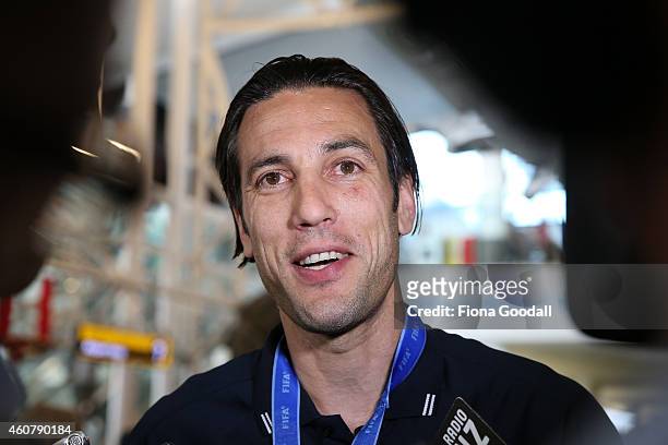 Captain Ivan Vicelich of Auckland City FC speaks to media on his return to New Zealand after winning bronze at the Football Club World Cup in Brazil,...