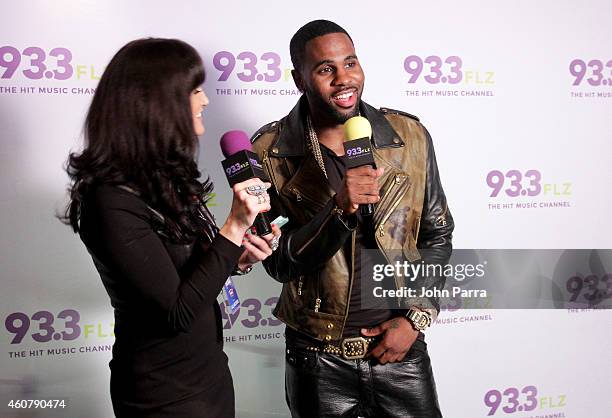 Jason Derulo is interviewed at 93.3 FLZs Jingle Ball 2014 at Amalie Arena on December 22, 2014 in Tampa, Florida.