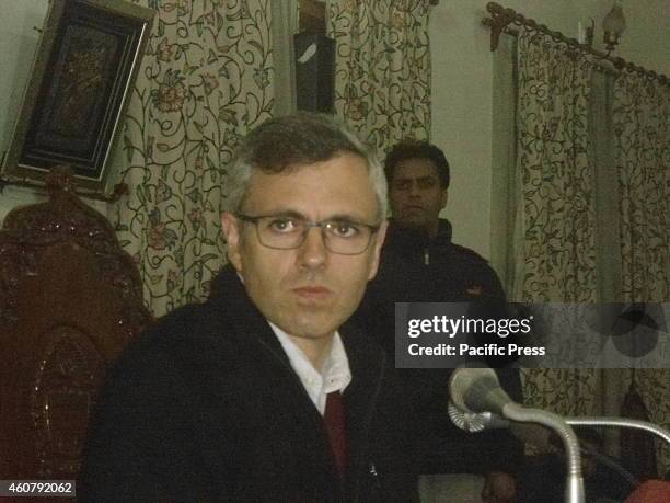 Jammu and Kashmir Chief Minister Omar Abdullah during a press conference in which he gives a possibility of an alliance between the ruling National...