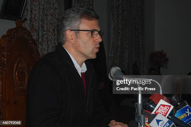 Jammu and Kashmir Chief Minister Omar Abdullah during a press conference in which he gives a possibility of an alliance between the ruling National...