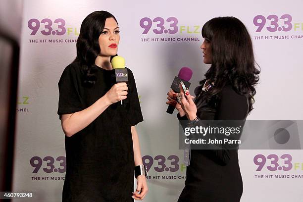 Jessie J is interviewed my Katie Sommers at 93.3 FLZs Jingle Ball 2014 at Amalie Arena on December 22, 2014 in Tampa, Florida.