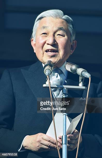 Emperor Akihito Of Japan greets the public at the Imperial Palace on December 23, 2014 in Tokyo, Japan. Emperor Akihito of Japan turned 81 on...