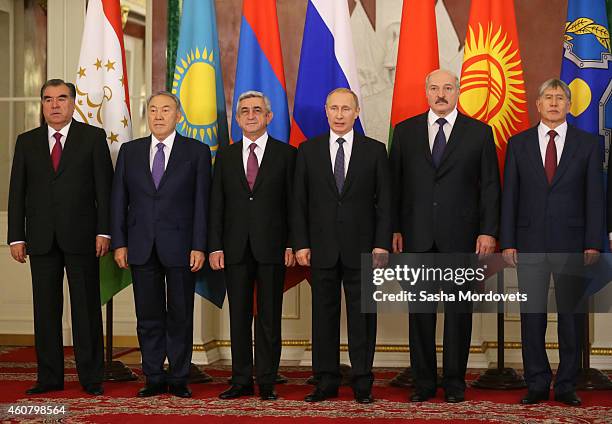 Tajik President Emomali Rakhmon, Kazakh President Nursultan Nazarbayev, Armenian President Serzh Sargsyan, Russian President Vladimir Putin,...