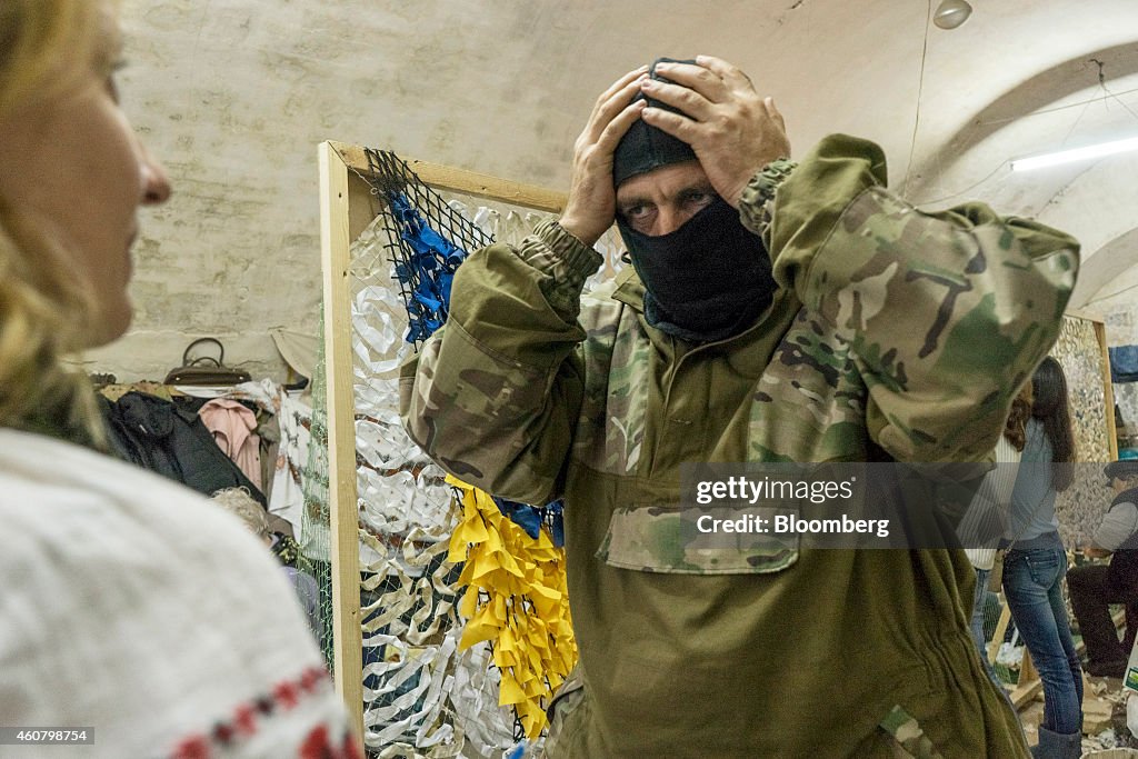 Volunteers Make Camouflage Netting For Poorly Armed Ukrainian Troops