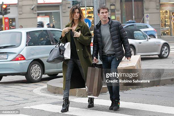 Elisabetta Canalis and Brian Perri are sighted on December 22, 2014 in Milan, Italy.