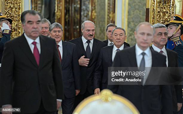 Tajikistan's President Emomali Rahmon, CSTO Secretary General Nikolai Bordyuzha, Kyrgyzstan's President Almazbek Atambayev, Belarus' President...