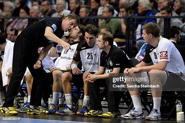 Head coach Martin Heuberger of Germany gives instructions during the DHB Four Nations Tournament match between Germany and Iceland at Koenig-Pilsner...