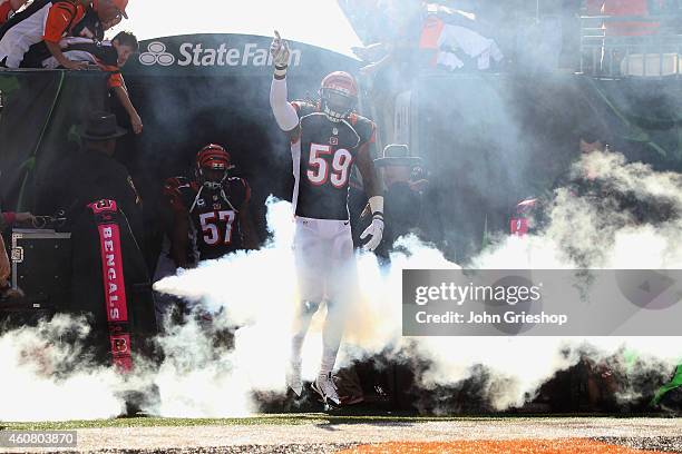 Emmanuel Lamur of the Cincinnati Bengals takes the field for the game against the Baltimore Ravens at Paul Brown Stadium on October 26, 2014 in...