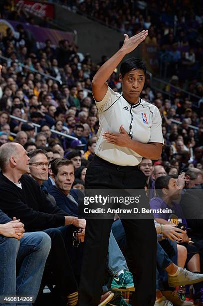 Referee Violet Palmer during the game between the Los Angeles Lakers and the Golden State Warriorson December 23, 2014 at Staples Center in Los...