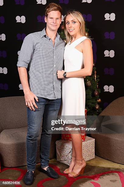 Steve Smith and Dani Willis pose for a photo during an Australian Test squad Christmas Lunch at Melbourne Cricket Ground on December 25, 2014 in...