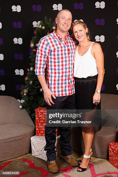 Brad and Karina Haddin pose for a photo during an Australian Test squad Christmas Lunch at Melbourne Cricket Ground on December 25, 2014 in...