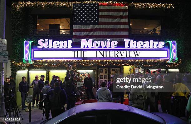 The theater exterior is seen at Sony Pictures' "The Interview" screening at Cinefamily on December 24, 2014 in Los Angeles, California.