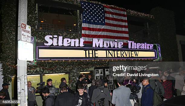 The theater exterior is seen at Sony Pictures' "The Interview" screening at Cinefamily on December 24, 2014 in Los Angeles, California.