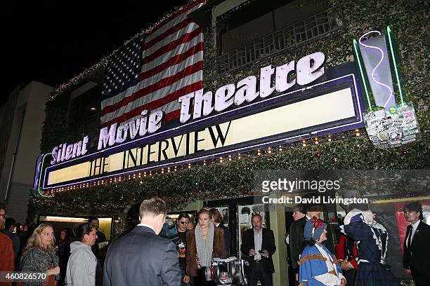 The theater exterior is seen at Sony Pictures' "The Interview" screening at Cinefamily on December 24, 2014 in Los Angeles, California.