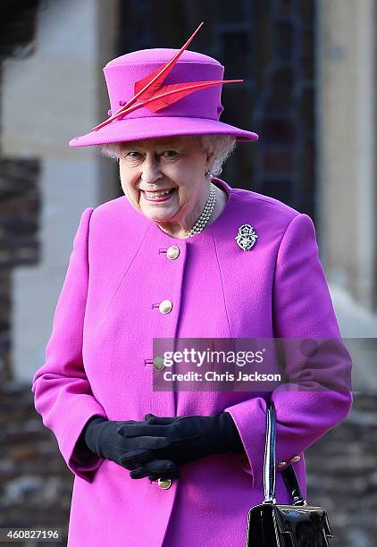 Queen Elizabeth II leaves the Christmas Day Service at Sandringham Church on December 25, 2014 in King's Lynn, England.