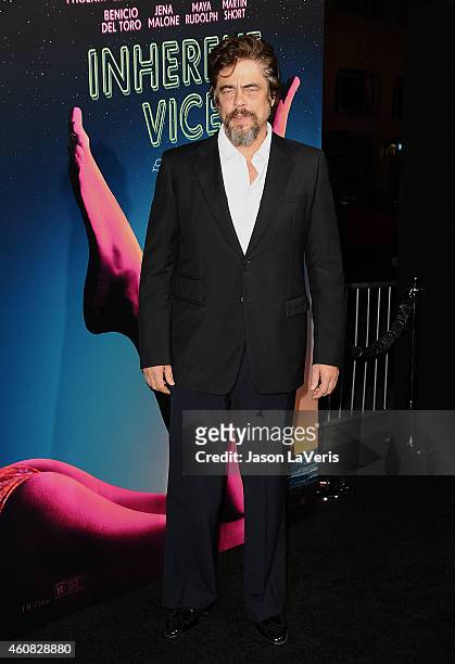 Actor Benicio del Toro attends the premiere of "Inherent Vice" at TCL Chinese Theatre on December 10, 2014 in Hollywood, California.