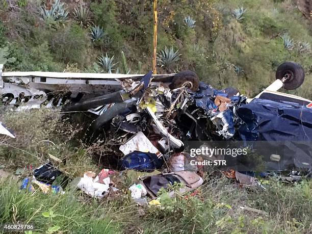Image of the remains of the Cessna 207 aircraft with HK-4892 registration, belonging to the company Alas de Colombia, that crashed in a rural area of...