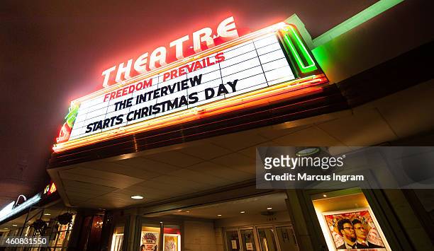 General view of the Plaza Theatre marquee during Sony Pictures' release of "The Interview" at the Plaza Theatre on, Christmas Day, December 25, 2014...