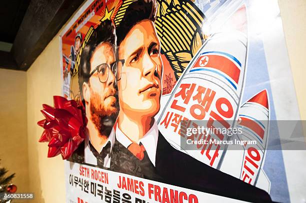 General view of "The Interview" poster during Sony Pictures' release of "The Interview" at the Plaza Theatre on, Christmas Day, December 25, 2014 in...