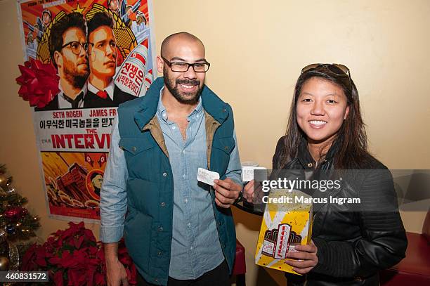 Nate Alvarado and Rachel Alvarado attend Sony Pictures' release of "The Interview" at the Plaza Theatre on, Christmas Day, December 25, 2014 in...