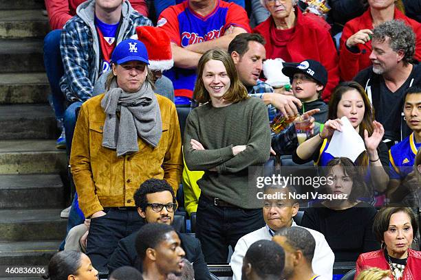 Val Kilmer, Jack Kilmer and Mercedes Kilmer attend a basketball game on Christmas between the Golden State Warriors and the Los Angeles Clippers at...