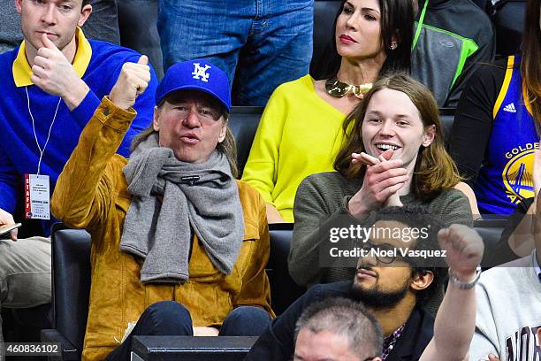 Val Kilmer and his son Jack Kilmer attend a basketball game on Christmas between the Golden State Warriors and the Los Angeles Clippers at Staples...