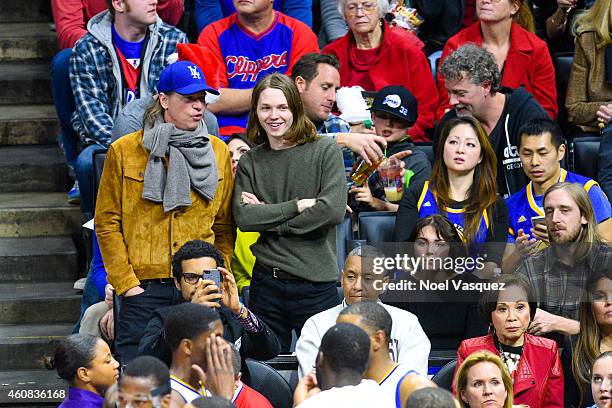 Val Kilmer, Jack Kilmer and Mercedes Kilmer attend a basketball game on Christmas between the Golden State Warriors and the Los Angeles Clippers at...