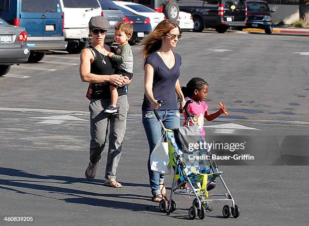 Jillian Michaels is seen with her partner, Heidi Rhoades, and their children, Lukensia Michaels Rhoades and Phoenix Michaels Rhoades in Malibu on...