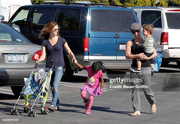 Jillian Michaels is seen with her partner, Heidi Rhoades, and their children, Lukensia Michaels Rhoades and Phoenix Michaels Rhoades in Malibu on...