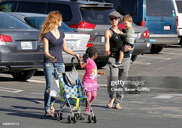 Jillian Michaels is seen with her partner, Heidi Rhoades, and their children, Lukensia Michaels Rhoades and Phoenix Michaels Rhoades in Malibu on...