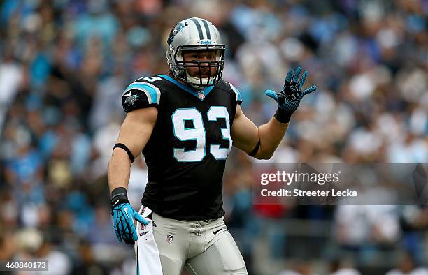 Chase Blackburn of the Carolina Panthers during their game at Bank of America Stadium on December 22, 2013 in Charlotte, North Carolina.