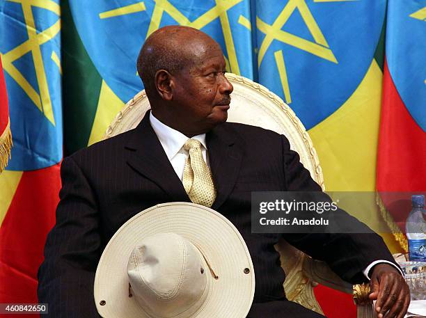 President of Uganda Yoweri Kaguta Museveni speaks at government building in Addis Ababa, Ethiopia, on December 26, 2014.