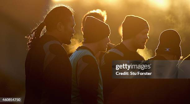 Falcons winger Alesana Tuilagi and team mates prepare for the match in the last of the winters day sun before the Aviva Premiership match between...