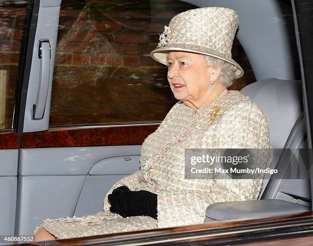 Queen Elizabeth II leaves St. Mary Magdalene Church, Sandringham after attending Sunday service on December 28, 2014 in King's Lynn, England.