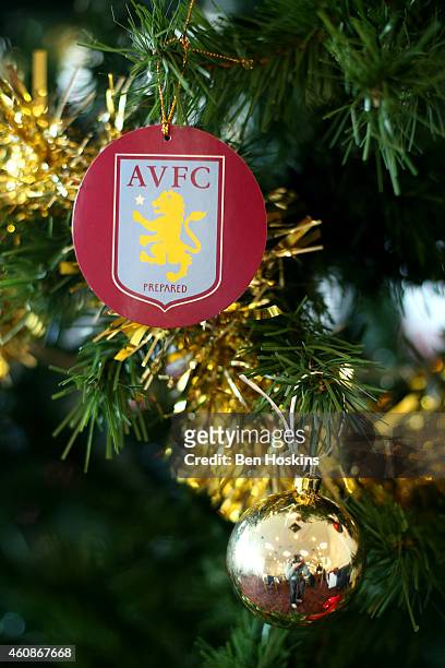 The Aston Villa club crest is displayed on a Christmas tree before the Barclays Premier League match between Aston Villa and Sunderland at Villa Park...