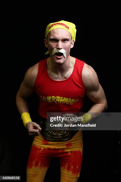 Darts fan Scott Johnston dressed as Hulk Hogan poses ahead Day Eight of the William Hill PDC World Darts Championships at Alexandra Palace on...