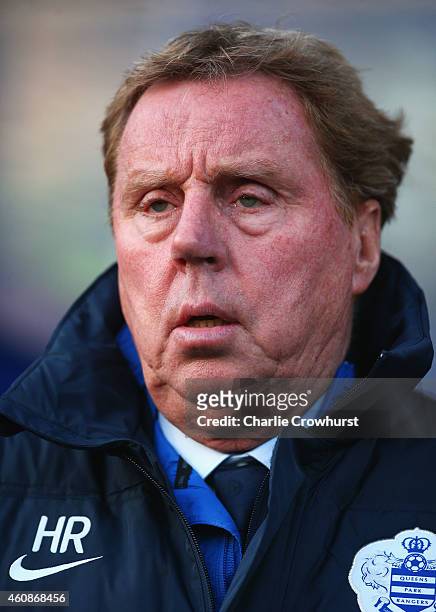 Harry Redknapp manager of QPR looks on prior to the Barclays Premier League match between Queens Park Rangers and Crystal Palace at Loftus Road on...