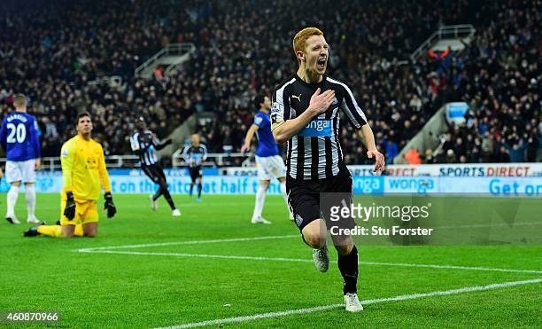 Newcastle player Jack Colback celebrates his goal during the Barclays Premier League match between Newcastle United and Everton at St James' Park on...