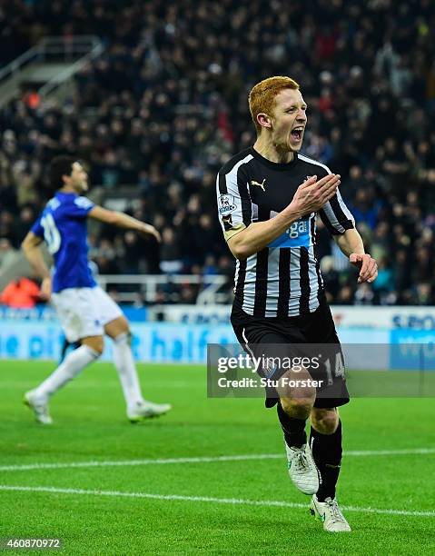 Newcastle player Jack Colback celebrates his goal during the Barclays Premier League match between Newcastle United and Everton at St James' Park on...