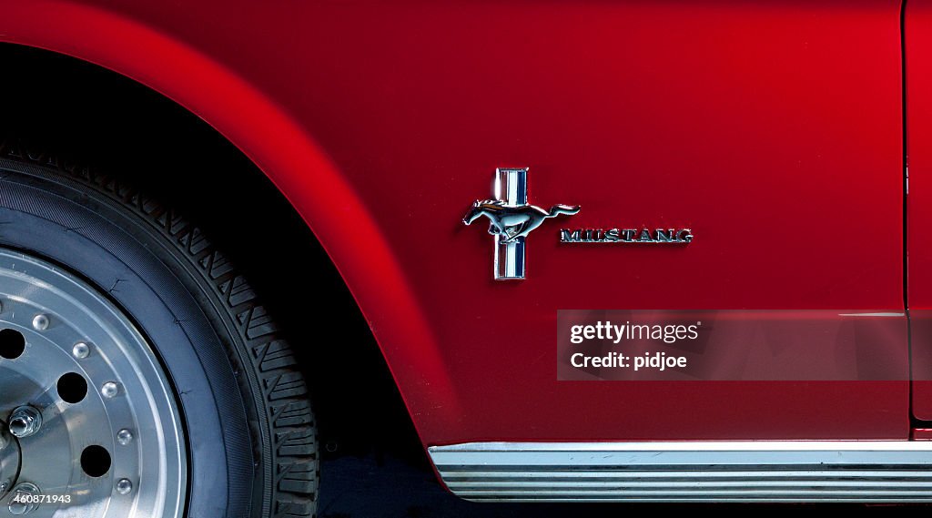 Close up of 1964 Ford mustang.