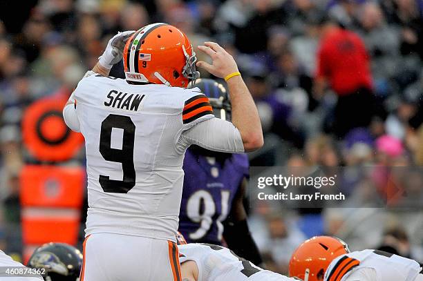 Quarterback Connor Shaw of the Cleveland Browns signals before the snap during the third Quarter of a game against the Baltimore Ravens at M&T Bank...