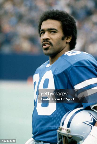 Wide Receiver Drew Pearson of the Dallas Cowboys looks on during an NFL football circa 1975. Pearson played for the Cowboys from 1973-83.