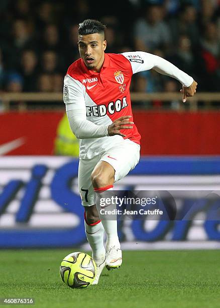 Nabil Dirar of Monaco in action during the French Ligue 1 match between AS Monaco FC v Olympique de Marseille OM at Stade Louis II on December 14,...