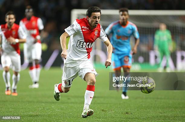 Bernardo Silva of Monaco in action during the French Ligue 1 match between AS Monaco FC v Olympique de Marseille OM at Stade Louis II on December 14,...