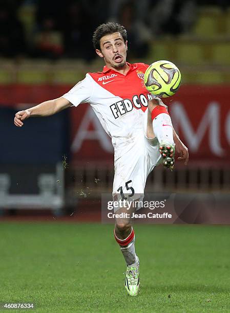 Bernardo Silva of Monaco in action during the French Ligue 1 match between AS Monaco FC v Olympique de Marseille OM at Stade Louis II on December 14,...