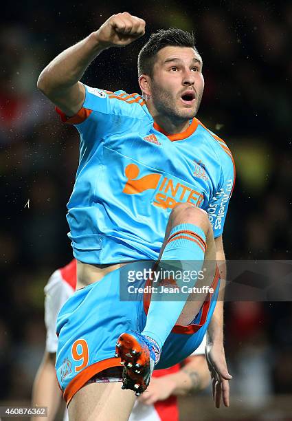 Andre-Pierre Gignac of OM in action during the French Ligue 1 match between AS Monaco FC v Olympique de Marseille OM at Stade Louis II on December...