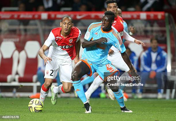 Benjamin Mendy of OM and Fabio Tavares of Monaco in action during the French Ligue 1 match between AS Monaco FC v Olympique de Marseille OM at Stade...