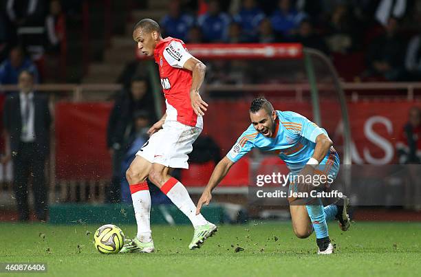 Fabio Tavares of Monaco and Dimitri Payet of OM in action during the French Ligue 1 match between AS Monaco FC v Olympique de Marseille OM at Stade...