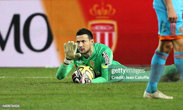 Goalkeeper of Monaco Danijel Subasic in action during the French Ligue 1 match between AS Monaco FC v Olympique de Marseille OM at Stade Louis II on...